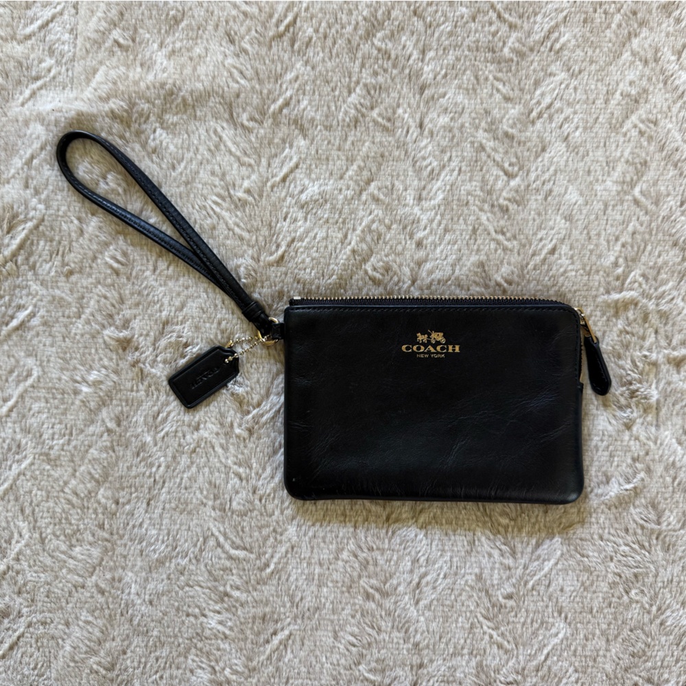 Coach Sleek Black Leather Wristlet